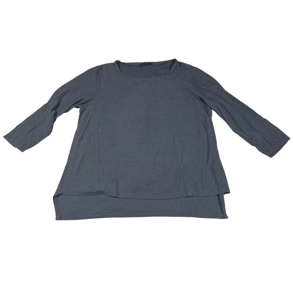 Cut Loose Top Womens XL Gray Cotton Linen 3/4 Sleeve High Low Hem 5017548